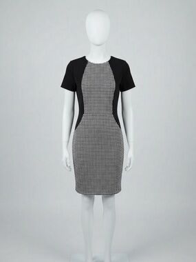 Black & White Houndstooth Panel Mini Dress